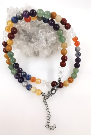 Halskette Chakra 6 mm Perlen mit Edelstahlverschluss.