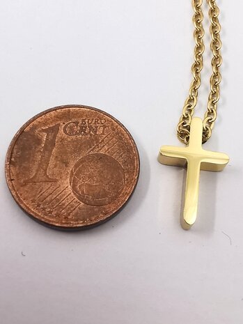 Edelstahl goldfarbene Feinkette L 45 cm mit Minikreuz