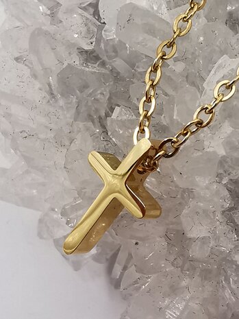 Edelstahl goldfarbene Feinkette L 45 cm mit Minikreuz