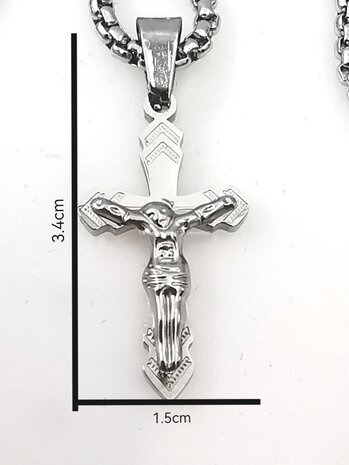 RVS 60 cm Heren Ketting met Kruis met Jezus 