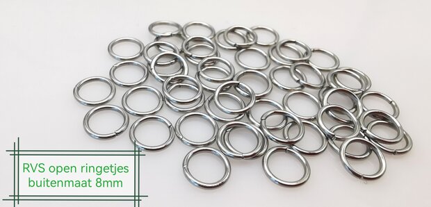 100 stuk RVS open ringetjes Ø 8 x D 1 mm Sieraden maken- Sieraden oogjes