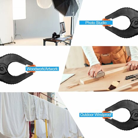 6 stuks krachtige kunststof 6" veer- markt- zeil- lijm- marktkraam klem, zwart