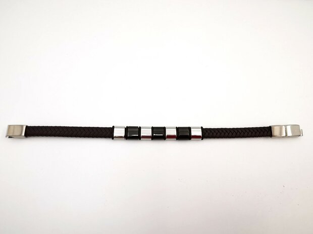 Armband smalle Heren bruine Leer met RVS Accenten | Incl Verlengstuk