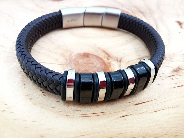 Armband Heren bruine Leer met RVS Accenten | Incl Verlengstuk