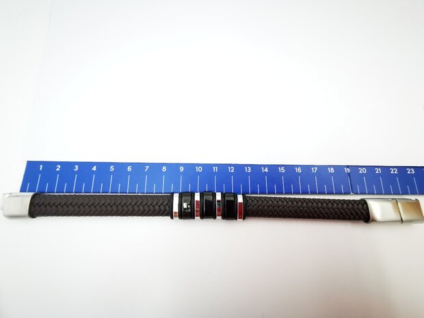 Armband Heren bruine Leer met RVS Accenten | Incl Verlengstuk