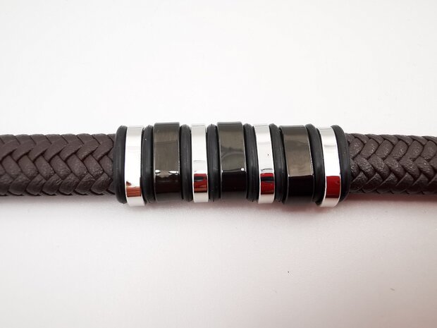 Armband Heren bruine Leer met RVS Accenten | Incl Verlengstuk