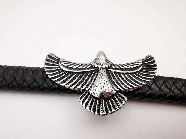 Armband Heren Adelaar Zwart Leer met RVS Accenten Incl Verlengstuk