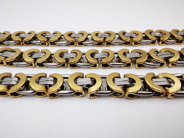 Set aus K&ouml;nigsglieder-Halskette mit Armband, zweifarbig, Edelstahl.