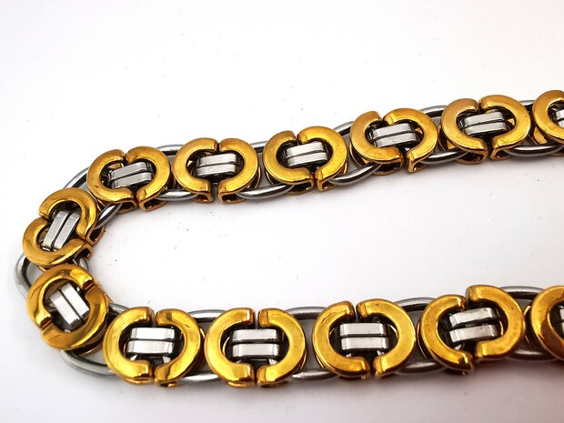Set aus K&ouml;nigsglieder-Halskette mit Armband, zweifarbig, Edelstahl.