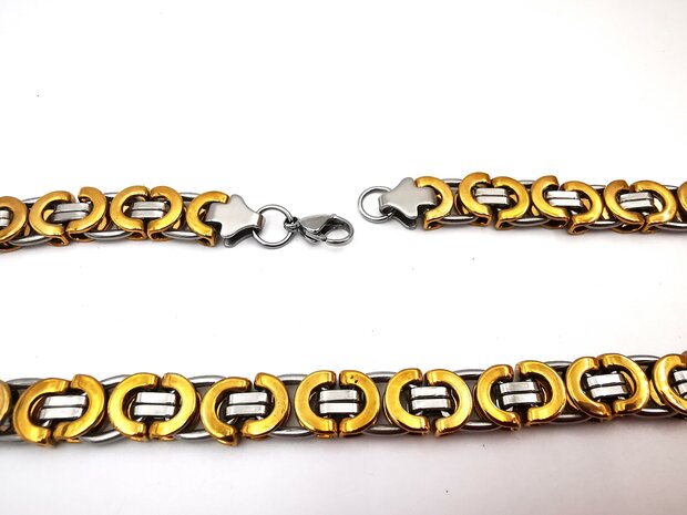 Set aus K&ouml;nigsglieder-Halskette mit Armband, zweifarbig, Edelstahl.