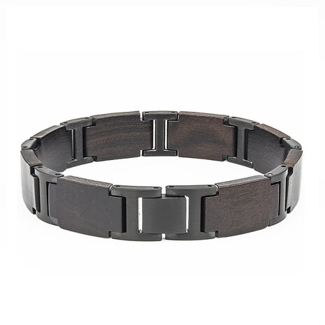 Dunkelbraunes Ebenholzarmband L 21,5 cm, mattschwarze Edelstahlglieder