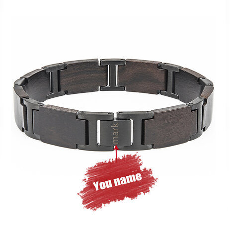 Dunkelbraunes Ebenholzarmband L 21,5 cm, mattschwarze Edelstahlglieder