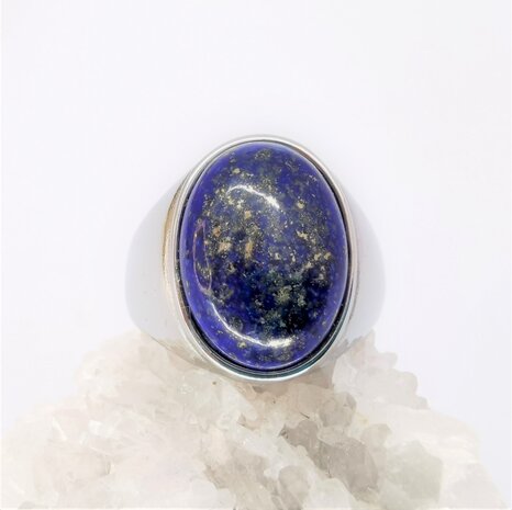 Edelstalen Zegelring ovaal Lapis Lazuli