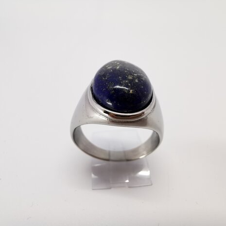 Edelstalen Zegelring ovaal Lapis Lazuli