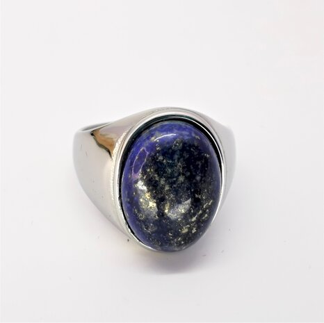 Edelstalen Zegelring ovaal Lapis Lazuli