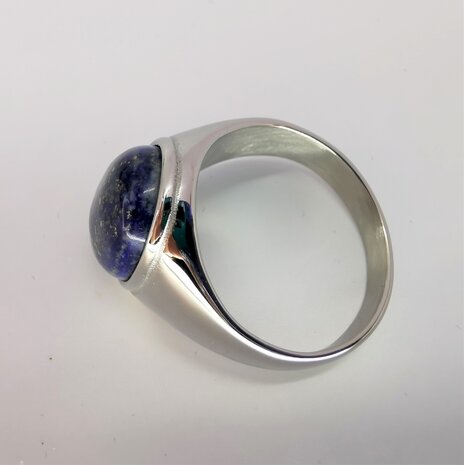 Edelstalen Zegelring ovaal Lapis Lazuli
