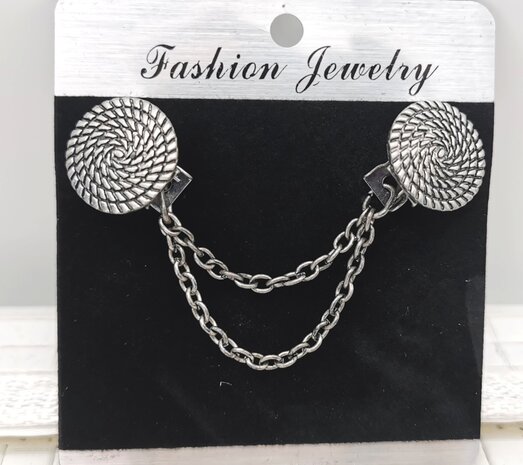 Clips met dubbel ketting symbool cirkel van het leven in kleur antiek zilver look.