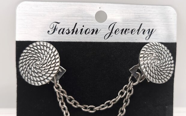 Clips met dubbel ketting symbool cirkel van het leven in kleur antiek zilver look.