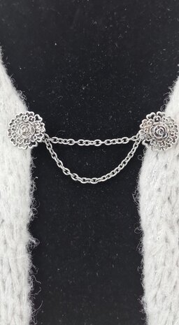 Clips met dubbel ketting, roos hartenblad, in antiek zilverkleur.