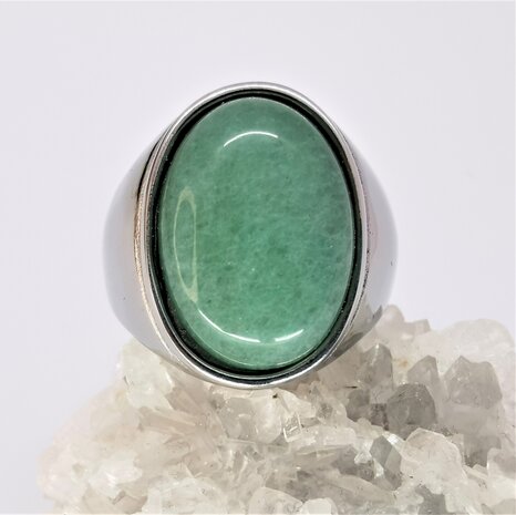 Edelstalen Zegelring ovaal Aventurijn