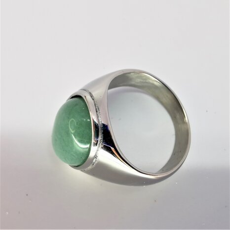 Edelstalen Zegelring ovaal Aventurijn