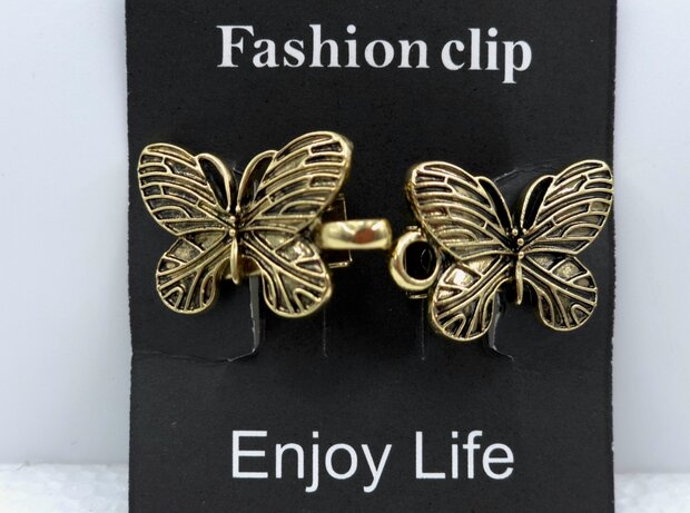 Vestclip met haak, 2D Vlinder, Goudkleurig.