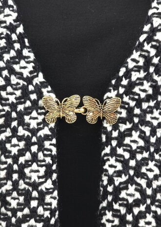 Vestclip met haak, 2D Vlinder, Goudkleurig.