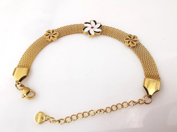 Melati armband RVS halve flexibel Goudkleur Indische Jasmijn.