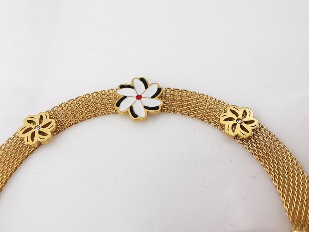 Melati armband RVS halve flexibel Goudkleur Indische Jasmijn.