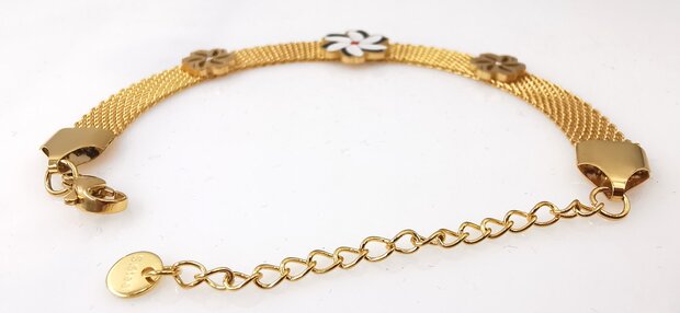 Melati armband RVS halve flexibel Goudkleur Indische Jasmijn.