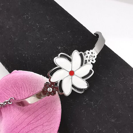 Melati armband RVS halve gebogen Zilverkleur Indische Jasmijn.
