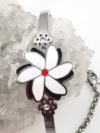 Melati armband RVS halve gebogen Zilverkleur Indische Jasmijn.