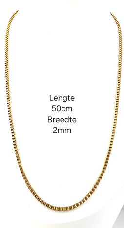 Ketting- RVS vierkante Venetiaanse Schakel L 50cm * D2mm goudkleurig