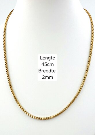 Ketting- RVS vierkante Venetiaanse Schakel L 45cm * D2mm goudkleurig
