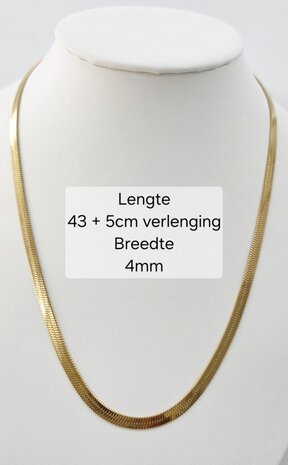 Platte Choker ketting rvs, goudkleurig, L 43 + 5 cm, Br 4mm