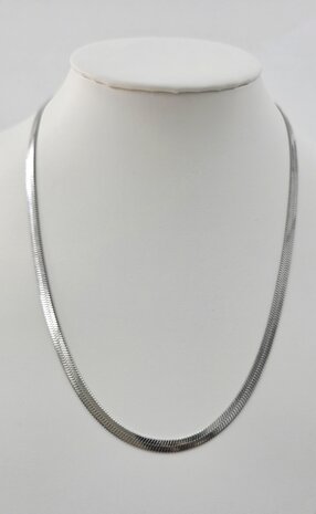 Platte Choker ketting rvs, zilverkleurig, L 43 + 5 cm, Br 4mm