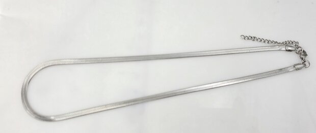 Platte Choker ketting rvs, zilverkleurig, L 43 + 5 cm, Br 4mm