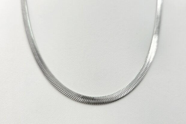 Platte Choker ketting rvs, zilverkleurig, L 43 + 5 cm, Br 4mm