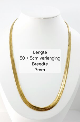 Platte Choker ketting rvs, goudkleurig, L 50 + 5 cm, Br 6mm