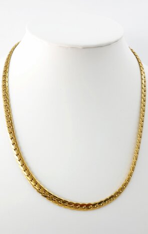 Choker / Ketting rvs goudkleur Gourmetschakel / Cuban link Plat L 43 + 5cm 