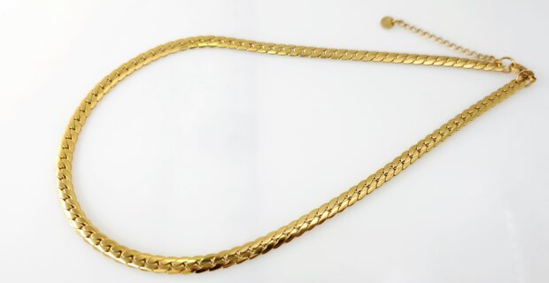 Choker / Ketting rvs goudkleur Gourmetschakel / Cuban link Plat L 43 + 5cm 
