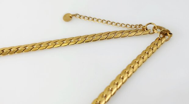 Choker / Ketting rvs goudkleur Gourmetschakel / Cuban link Plat L 43 + 5cm 
