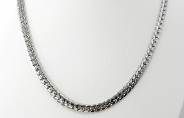 Choker / Ketting rvs Gourmetschakel / Cuban link Plat L 43 + 5cm 