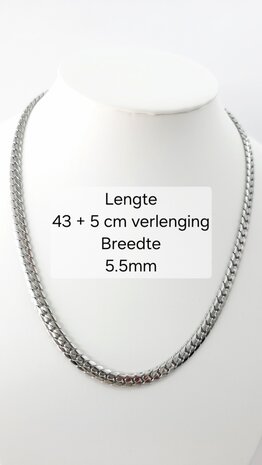 Choker / Ketting rvs Gourmetschakel / Cuban link Plat L 43 + 5cm 