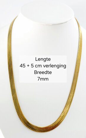 Platte Choker ketting rvs, goudkleurig, L 45 + 5 cm, Br 6mm