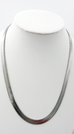 Platte Choker ketting rvs, zilverkleurig, L 43 + 5 cm, Br 6mm