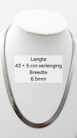 Platte Choker ketting rvs, zilverkleurig, L 43 + 5 cm, Br 6mm
