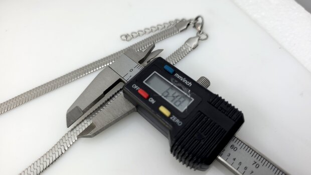 Platte Choker ketting rvs, zilverkleurig, L 43 + 5 cm, Br 6mm