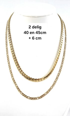 Zweireihige Edelstahlkette &ndash; L&auml;nge 40&ndash;45 cm, Breite 6 cm &ndash; goldfarben