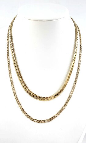 Zweireihige Edelstahlkette &ndash; L&auml;nge 40&ndash;45 cm, Breite 6 cm &ndash; goldfarben